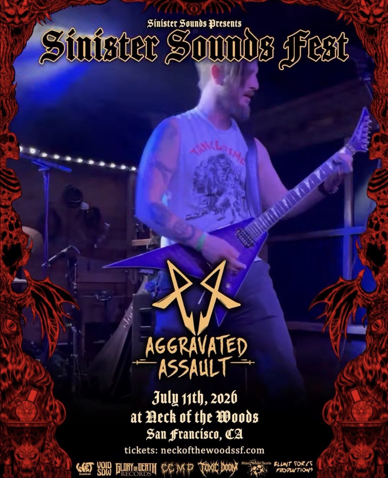 Sinister Sounds Fest flyer featuring Aggravated Assault